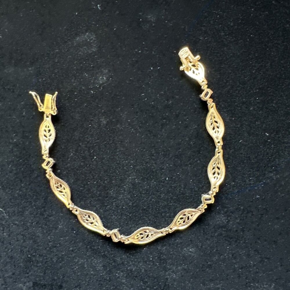 SIGNED DL Gold Plated Sterling 925 Filigree Sapphire Blue Crystals 7.5” Bracelet - Picture 6 of 12
